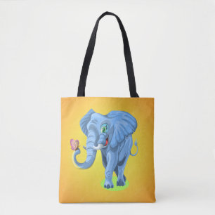 Bolsa Tote Elefante Azul Brincando com Borboleta-44644