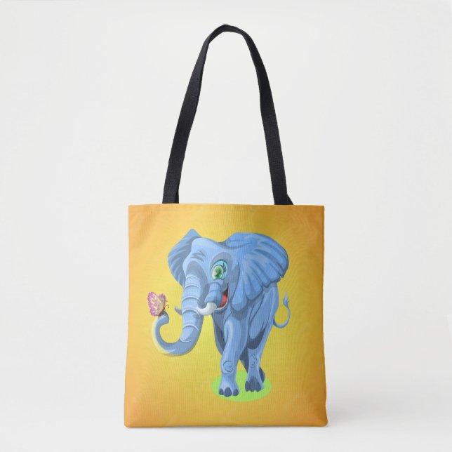 Bolsa Tote Elefante Azul Brincando com Borboleta-44644 (Frente)