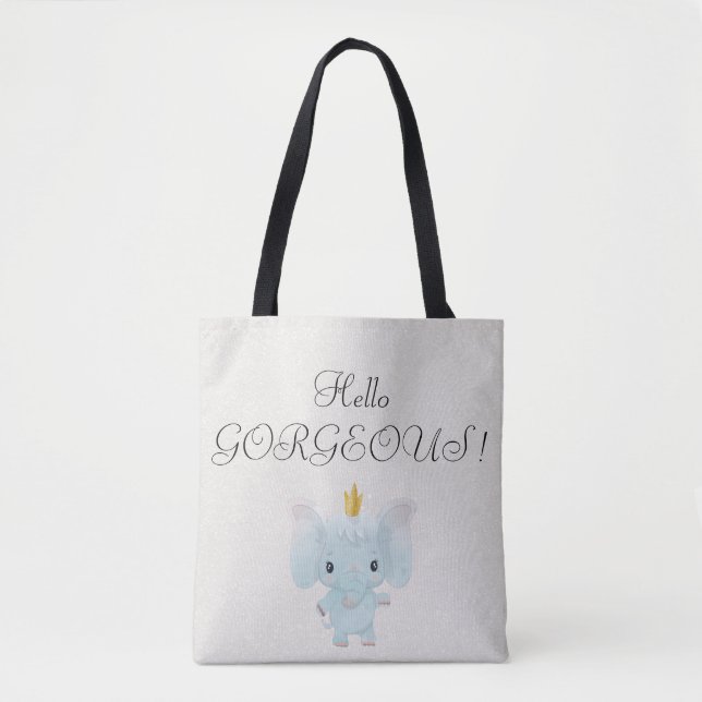 Bolsa Tote Elefante Bebê, Coroa Dourada - Olá, Lindíssima (Frente)