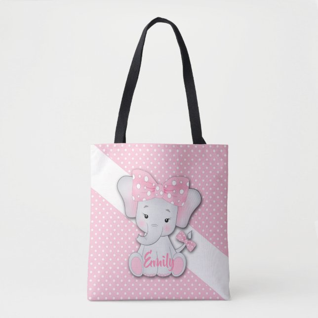 Bolsa Tote Elefante bonitinho de desenho animado em polca bra (Frente)