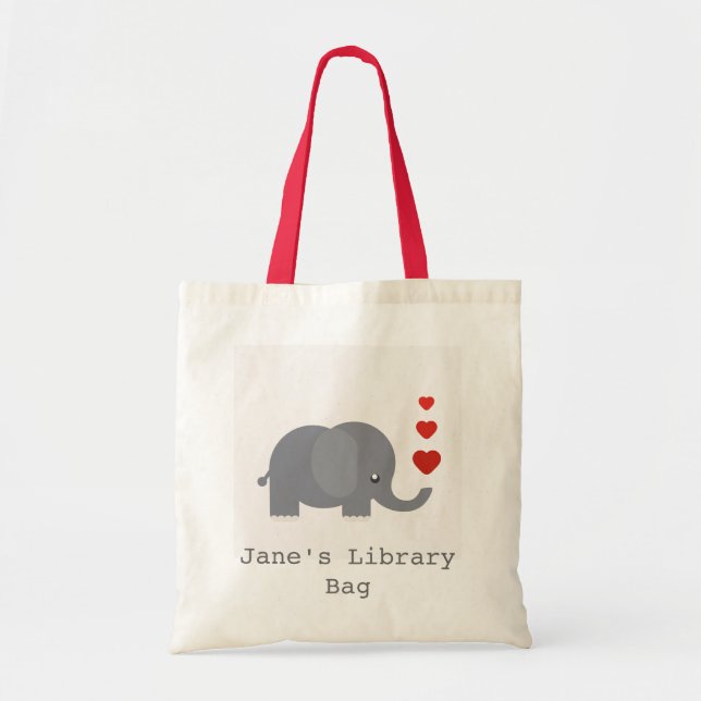 Bolsa Tote Elefante bonito com o saco da biblioteca do miúdo (Frente)