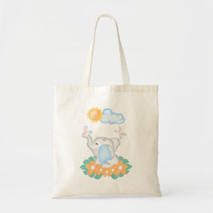Bolsa Tote Elefante de Bebê Bonito com flores laranja
