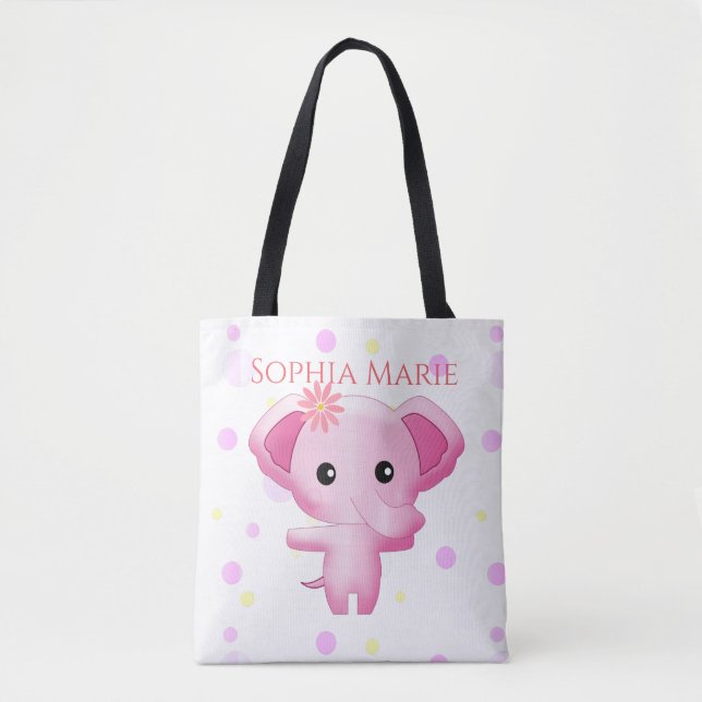Bolsa Tote Elefante De Bebê Rosa Bonito (Frente)