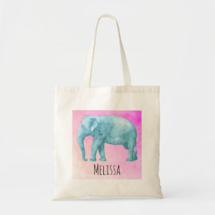 Bolsa Tote Elefante de Cor da Água Azul Claro em Fundo Rosa