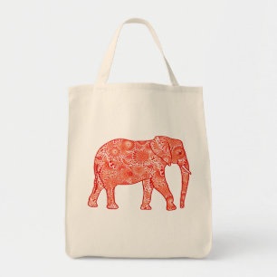 Bolsa Tote Elefante de espiral frontal, cor de laranja e bran