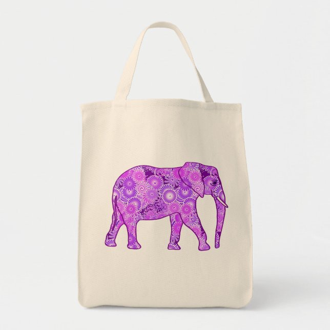 Bolsa Tote Elefante de espiral frontal, roxo e orquídea (Frente)