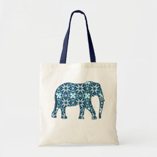 Bolsa Tote Elefante do Azulejo marroquino, Cobalto, Marinho e