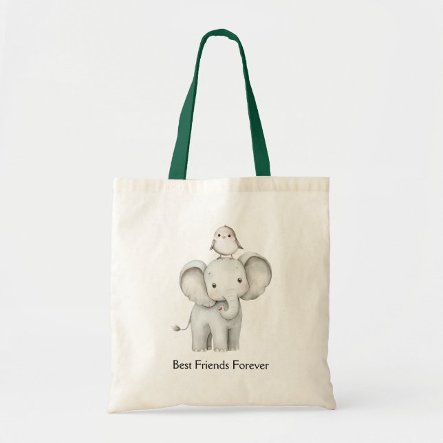 Bolsa Tote Elefante e Pássaro Melhores Amigos  (Frente)