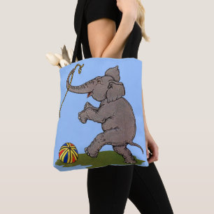 Bolsa Tote elefante feliz brincando com corda e bola