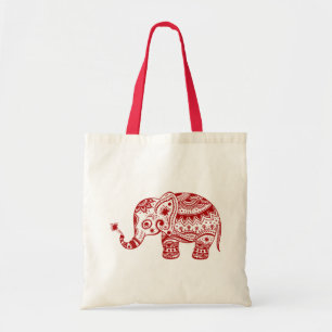 Bolsa Tote Elefante Floral Bonito Em Vermelho