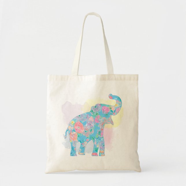 Bolsa Tote elefante floral de aquarela (Frente)