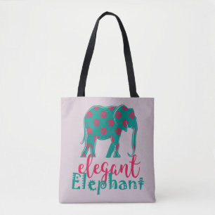 Bolsa Tote Elefante Floral Engraçado Silhueta Feminina Elegan
