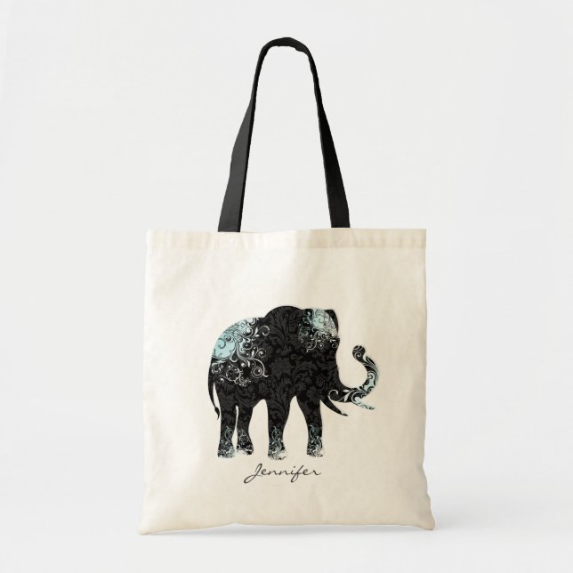 Bolsa Tote Elefante Floral Preto e Azul (Frente)