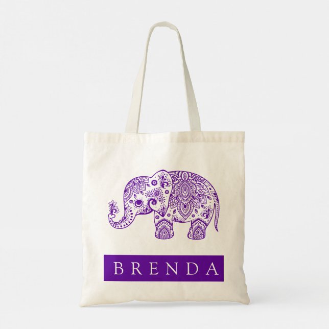 Bolsa Tote Elefante Floral Púrpura e Branca (Verso)