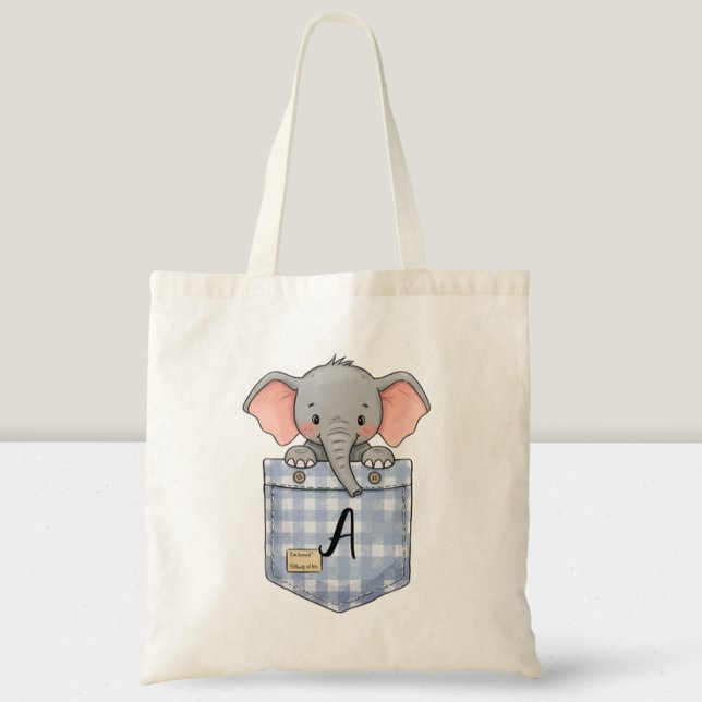 Bolsa Tote Elefante Fofo Espiando do Bolso com Inicial (Criador carregado)