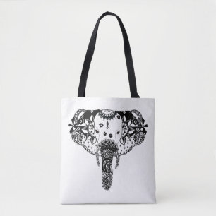 Bolsa Tote Elefante moderno de tangas preto e branco
