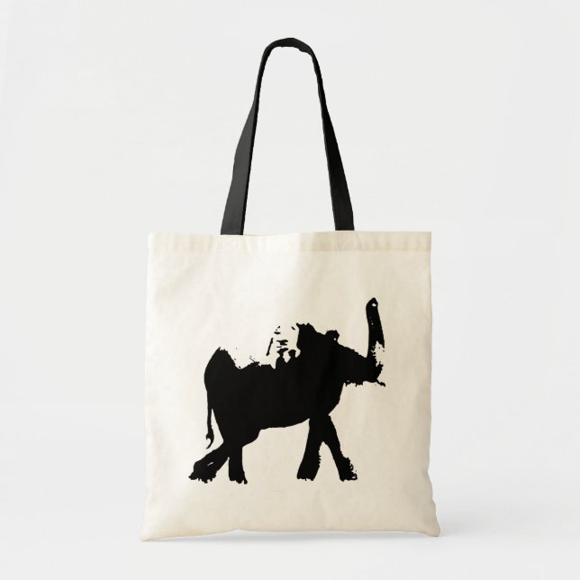 Bolsa Tote Elefante Pop de arte preto e branco (Frente)