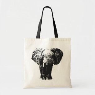 Bolsa Tote Elefante Pop de arte preto e branco