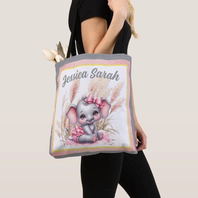 Bolsa Tote Elefante Rosa Doce - Sorrisos de Amendoim (Close Up)