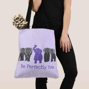 Bolsa Tote Elefante Roxo De Cartoon "Seja Perfeitamente Você