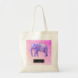 Bolsa Tote Elefante Roxo em Aquarelas Rosa Sonhadoras