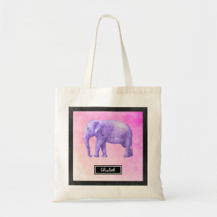 Bolsa Tote Elefante roxo personalizado da aguarela