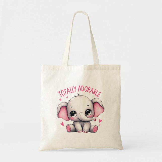 Bolsa Tote Elefante Totalmente Adorável Arte Fofa (Frente)