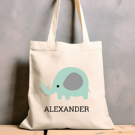 Bolsa Tote Elefante Verde Menta Fofo Personalizado para Crian
