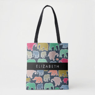 Bolsa Tote Elefantes Coloridos, Padrão Elefante, Seu Nome