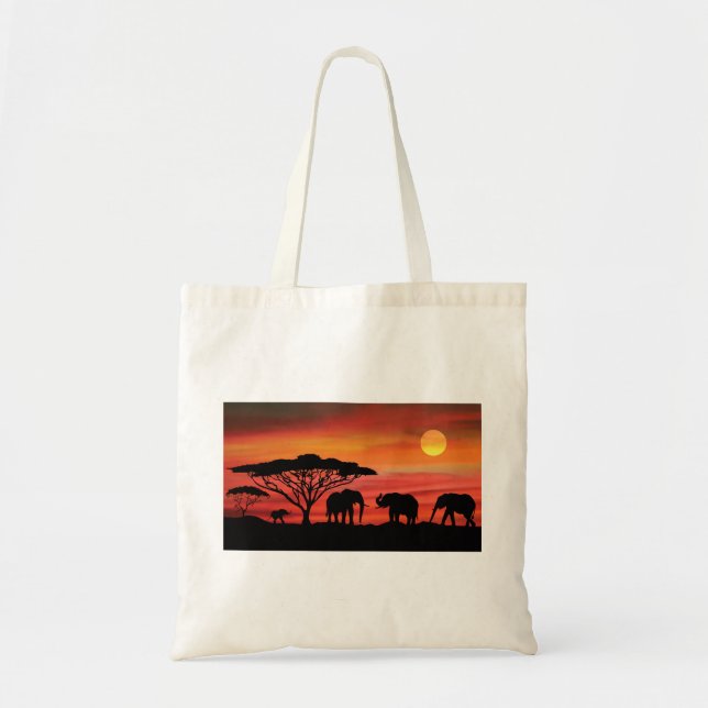 Bolsa Tote Elefantes e pôr do sol (Frente)