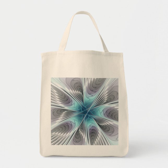 Bolsa Tote Elegance Modern Blue Cinza White Fractal Art Flowe (Frente)