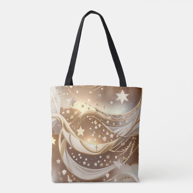 Bolsa Tote Elegância Atemporal da Lua Dourada Pálida Creme (Verso)