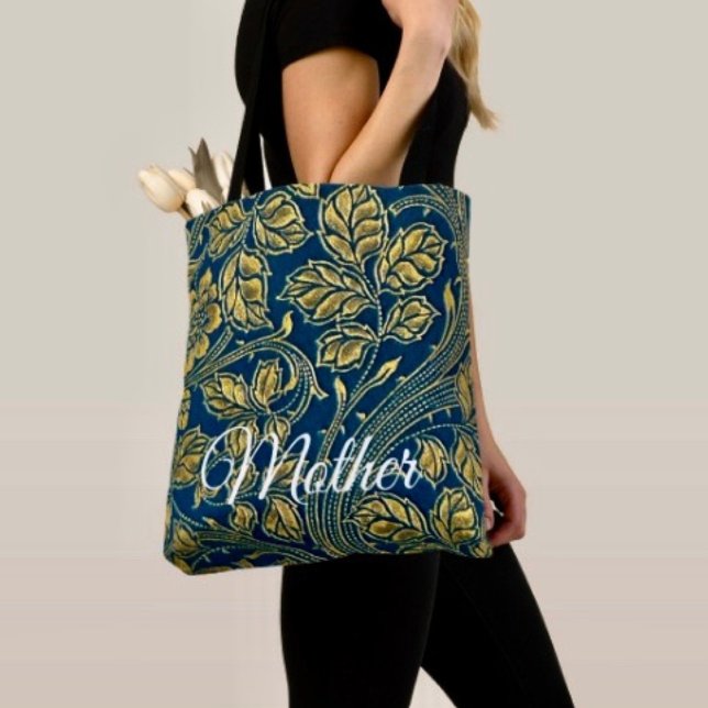 Bolsa Tote Elegância Azul Dourada (Tote Bag — 100% polyester, black laminated lining 100% cotton web hand. Made in the USA.
)