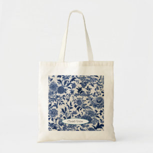 Bolsa Tote Elegância de porcelana personalizável: Blue Floral