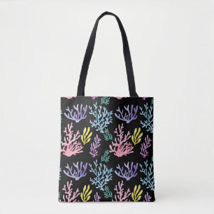 Bolsa Tote Elegância de recifes de coral: Padrão de Aquarela