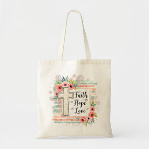 Bolsa Tote Elegância Despojada floral Fé Esperança Amor