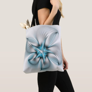 Bolsa Tote Elegância Floral Moderna Abstrato Azul Arte Fracta