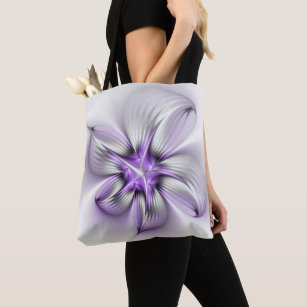 Bolsa Tote Elegância Floral Moderna Abstrato Violet Art