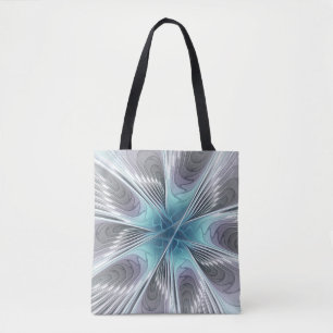 Bolsa Tote Elegância Moderno Azul Cinza Branco Arte Fractal F
