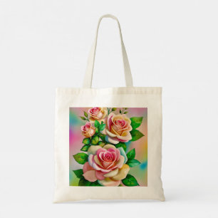Bolsa Tote Elegância Rosas Rosa e Amarelo Aquarela Pastel