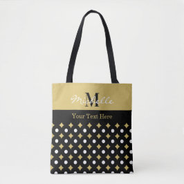 Bolsa Tote Elegant Black And Gold Diamond Pattern Monogrammed