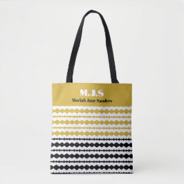Bolsa Tote Elegant Black and Gold Pattern Initials and Name