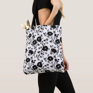 Bolsa Tote Elegant Black And White Floral Silhouette Botanica