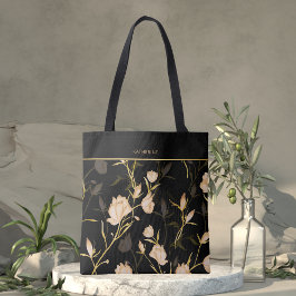 Bolsa Tote Elegant Black Floral Pattern Stylish Girly Trendy