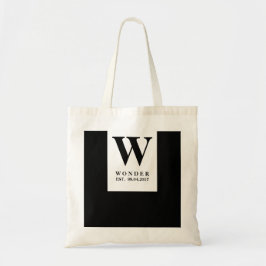 Bolsa Tote Elegant Black Wedding Monogram | Minimalist Couple