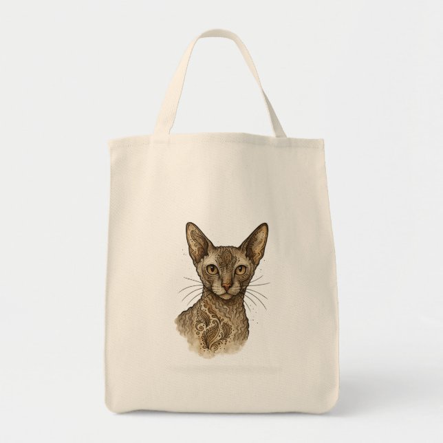 Bolsa Tote Elegant Boho Cat Portrait Tote Bag (Frente)