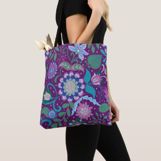 Bolsa Tote Elegant Boho Purple Floral  