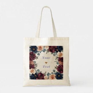 Bolsa Tote Elegant Burgundy & Navy Floral Bridesmaid Tote Bag