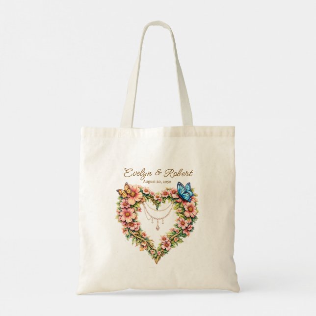 Bolsa Tote Elegant Butterfly Heart Flora - Custom (Verso)