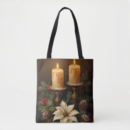 Bolsa Tote Elegant candle holly pine warm festive christmas